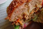 the tofu burger is thick, but a bit dry