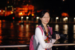 Little Cat in front of the Beautiful Night Scenery