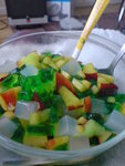 Glass jelly with fruits 