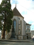 Wasserkirche (Water Church), with the statue of Zwingli who was a famous Swiss reformer