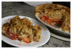 Side view of Strawberry Rhubard Apple Streusel Pie