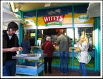 
Snack stall in a busy street. What do they sell ? Sausages of course ! 