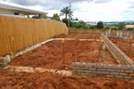 20091107008W (Concrete slab behind garage, there will be a gate so a car can park at the back of the garage - therefore there isn't any brickwork there)