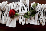 1204749...Before the burial of James Cathey's body, his casket was covered with the white gloves of the Marines who carried him, along with sand they brought from the beaches of Iwo Jima, and a single red rose. 