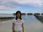 Fina in front of water bungalows