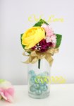 CK092 - 黃色茶花配粉紅雪球花 現售$28 (T夾款)