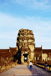 the entrance/exit of Angkor Wat, shined golden by the sunrise