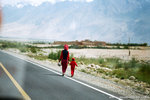 red mother red son on the road.