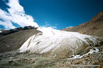 to your left, you see the source of the stream/river, formed by the melting of snow, the glacier.