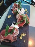 Parma Ham with Datterini tomatoes, Burrata Cheese and Balsamic Caviar
