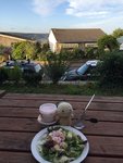 6/8 tired & had a relaxing DIY dinner at YH with this view, it's around 8pm!  I love Swanage! It's a very lovely place for vacation with beach & hiking.. I didn't meet any Asian here! — in Swanage.