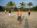 Playing football with local people