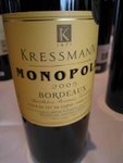 Kressmann Monopole 2005

APPELATION : Bordeaux 

GRAPE : 50% Merlot , 50% Cabernet 
Sauvignon 

REMARKS : Nice nose of fruits, full and round on palate, good structure.