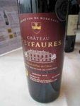 Chateau Peyfaures 2003 
APPELLATION : Bordeaux Superieur GRAPE: 85% Merlot, 15% Cabernet Franc, Cabernet SAuvignon 
REMARKS : Nose of rich ripe sweet dark berries, black currant with hint of cedar. Excellent wine.