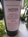 Chateau Cap de Faugeres 2004

APPELLATION : Cotes de Castillon

GRAPE : 85% Merlot, 15% Cabernet Sauvignon

REMARKS : The bouquet is unique with fruits and dried cabbage. A well-balanced wine with ripe fruit and strong tannin. Long and smooth finish.