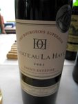 Chateau La Haye 2003 Cru Bourgeois Superieur

APPELLATION : Saint-Estephe

GRAPE : 50% Cabernet Sauvignon, 42% Merlot, 8% Cabernet Franc

REMARKS :Expressive nose of prune and plum. The wine is full-bodied and round on palate with a nice structure of tannin . Persistent.
