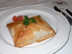 Baked Filo Pastry with Mushroom and Potato Paste.