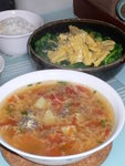 鮮竹青菜及蕃茄薯仔牛肉蛋花湯