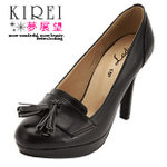 梦展望 复古学院风防水台厚底流苏高跟鞋|800216/L/黑