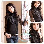 花邊上衣(黑色) 質料﹕棉及雪紡 尺寸﹕肩14吋半 胸闊32-36吋 袖長20吋半 售價$65