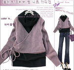 3382-兩件套高領上衣(紫色) 質料﹕針織 呎吋 : 均碼 內衣：肩寬37-39cm 胸圍80-85cm 衣長55cm 領高20cm 外套：肩寬37-39cm 胸圍86-88cm 衣長38cm 袖長55cm 售價$59