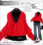 3382-兩件套高領上衣(紅色) 質料﹕針織 呎吋 : 均碼 內衣：肩寬37-39cm 胸圍80-85cm 衣長55cm 領高20cm 外套：肩寬37-39cm 胸圍86-88cm 衣長38cm 袖長55cm 售價$59