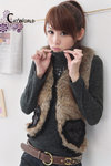 3-9-863兔毛背心+针黹高领2件套可拆分(黑色) 尺寸﹕衣長52CM 胸圍82CM 袖長57CM 肩寛38CM 售﹕$85