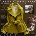 7020-韓版外套(黃色) 質料﹕仿羅馬呢 尺碼 S：肩寬36cm 胸圍86cn 衣長60cm 袖長58cm M﹕肩寬38cm 胸圍92cm 衣長60cm 袖長58cm L﹕肩寬40cm 胸圍96cm 衣長60cm 袖長58cm 售價$109