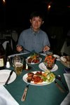 是日在酒店餐廳內食晚飯, 可在餐牌內每人揀一樣頭盆, 一主菜, 及一甜品.  我地揀了Crab Cake & Mango Chutney 及 chicken wing 頭盆, 主菜係Lamb Steak & Sweet & Chilli Chicken, 甜品係Banana & Mango Pool 及 Banana with Orange Sauce. 另自費加了個前菜 - Prawn, 及2枝Kilimanjaro Beer, 好好味, 好豐富, 好滿足呀
IMG00511