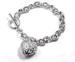 Vnada Silver Metal Circle Link Chain Bracelet with T Bar and Heart Charm $ 299