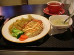 curry pork chop rice, nice soup & rice, but the curry and pork chop weren't tasty
