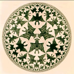 Circle Limit IV 1960 woodcut in black and ocre, printed from 2 blocks