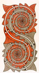 Whirlpools 1957 wood engraving and woodcut, second state, in red, grey and black, printed from 2 blocks