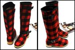 (預訂款)f.新款格子低跟高筒靴(紅黑) size:35-39 售$149
