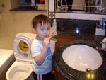 Hei Hei brush his teeth
