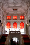 Grand staircases & gorgeous red curtains in Catherine's Palace.
