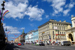 Singer House, with the glass globe on the roof, is at #28 of Nevsky Prospekt.