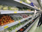 in the supermarket, various vegetables and fruits