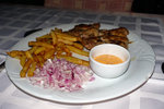 This was the grilled chicken with fries. Total: 25 EUR