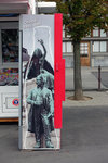This is the side of a vending machine. It shows France Preseren the poet, who is very famous in Ljubljana.