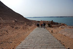 After fighting through the crowd at the entrance, you have to walk about 5 minutes before you see the temples. The open water is Lake Nasser.