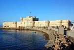Fort Qaitbey, a fort built in the 1480s on the site of the Pharos Lighthouse, using the stones from the dilapidated building. The Pharos Lighthouse was actually one of the Seven Wonders of the ancient world!