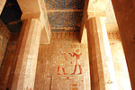 Chapel of Anibus on the Second Terrace. This relief shows Tuthmosis III making offerings to the sun god Ra-Harakhty