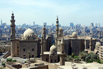 Sultan Hassan Mosque (left) along with the later El Rifai Mosque (right) and two Ottoman mosques (foreground)