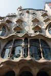 Front view of Casa Batllo, the balconys are designed like skulls and bones