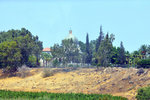 A shot from the car on the Church of Beatitudes, at the top of Mount Beatitudes where the Sermon on the Mount was preached. (Matthew 5:3-10)