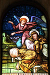 This depicts the scene of the Angel speaking to Joseph in his dreams to take Mary as his wife. (Matthew 1:20)