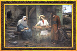 Painting of the Holy Family with Jesus working on the carpentry