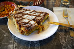 chicken pastillia (70 DHM), with chicken, onion and nuts, very sweet