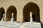 The interior yard is adorned by many statues of the Greek and Roman period, which were excavated from the Odeon of Kos